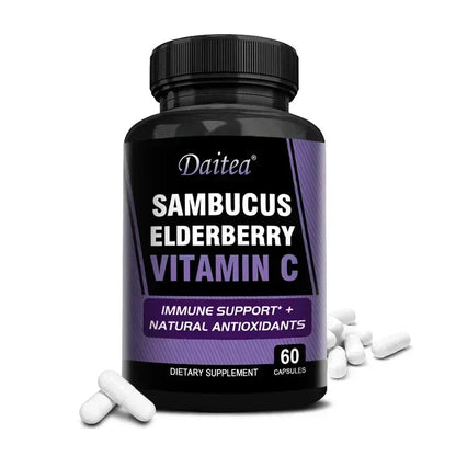 Elderberry Immune Support Supplement with Elderberry Vitamin C and Zinc To Support Respiratory Health and Boost Antioxidants 60 count-1 bottle