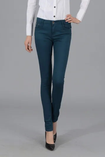 Women Dress Pants Tapered Leg Colored Stretch Slim Jeans Skinny Trousers Pockets for Daily ouc073 Dark Green