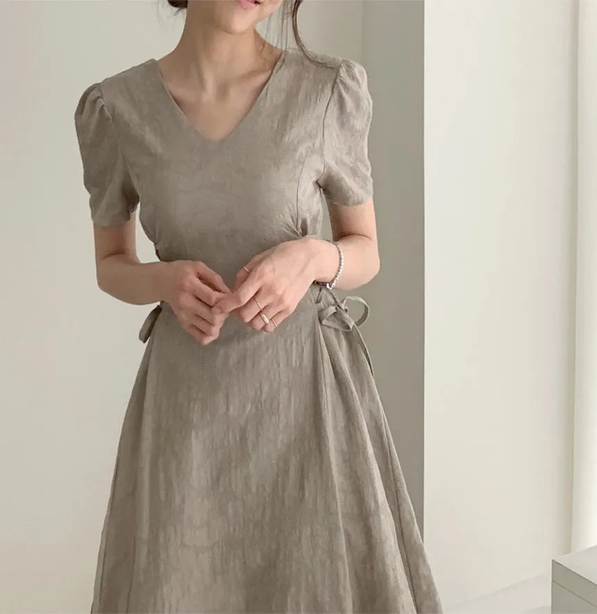 Cotton Linen Dress Long New Hot Sales Woman Short Sleeve Solid Retro Vintage Long Dresses