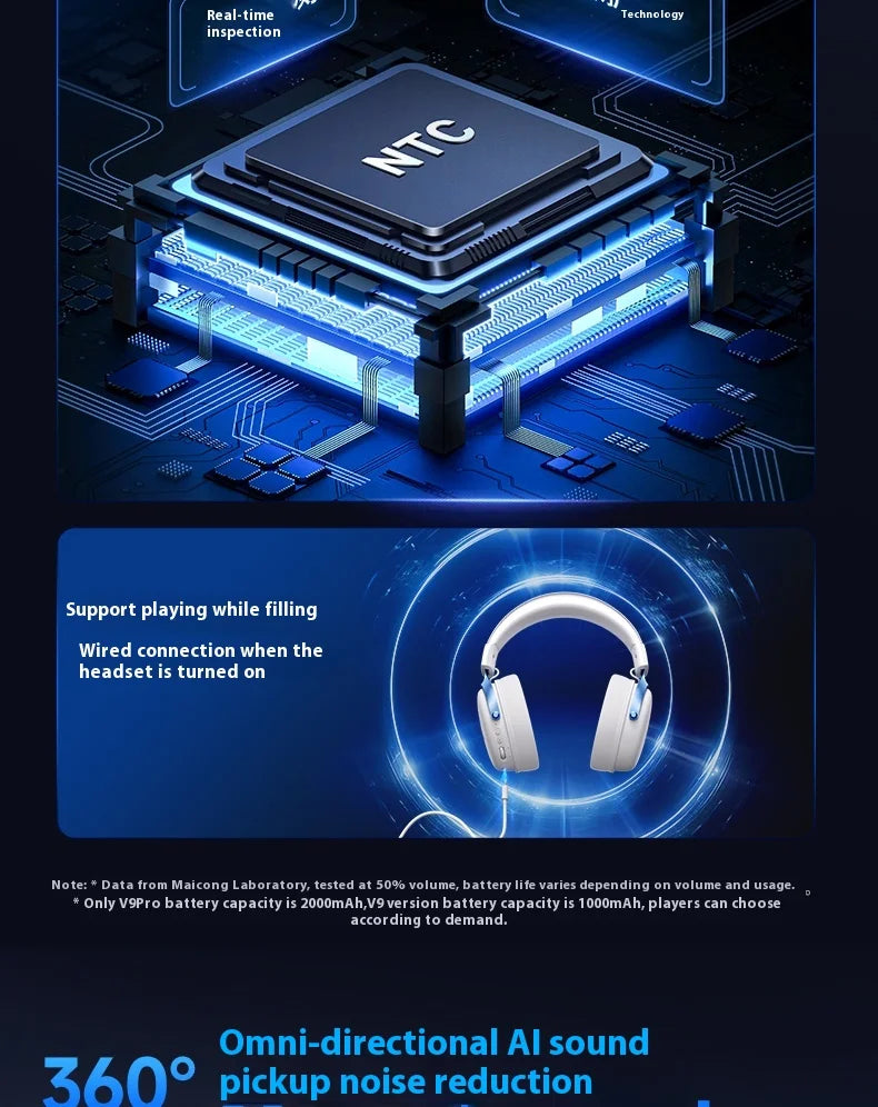 MCHOSE V9 pro Wireless Bluetooth Headset Low Delay Three Mode Microphone Noise Reduction Dynamic Sound for Office And Gaming Badiee Stylez