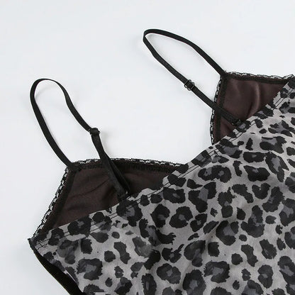 Leopard Mesh Crop Top y2k Bow Velvet Patchwork See Through Mini Vest Grunge Korean Vintage Camisole Lace Frill Tanks