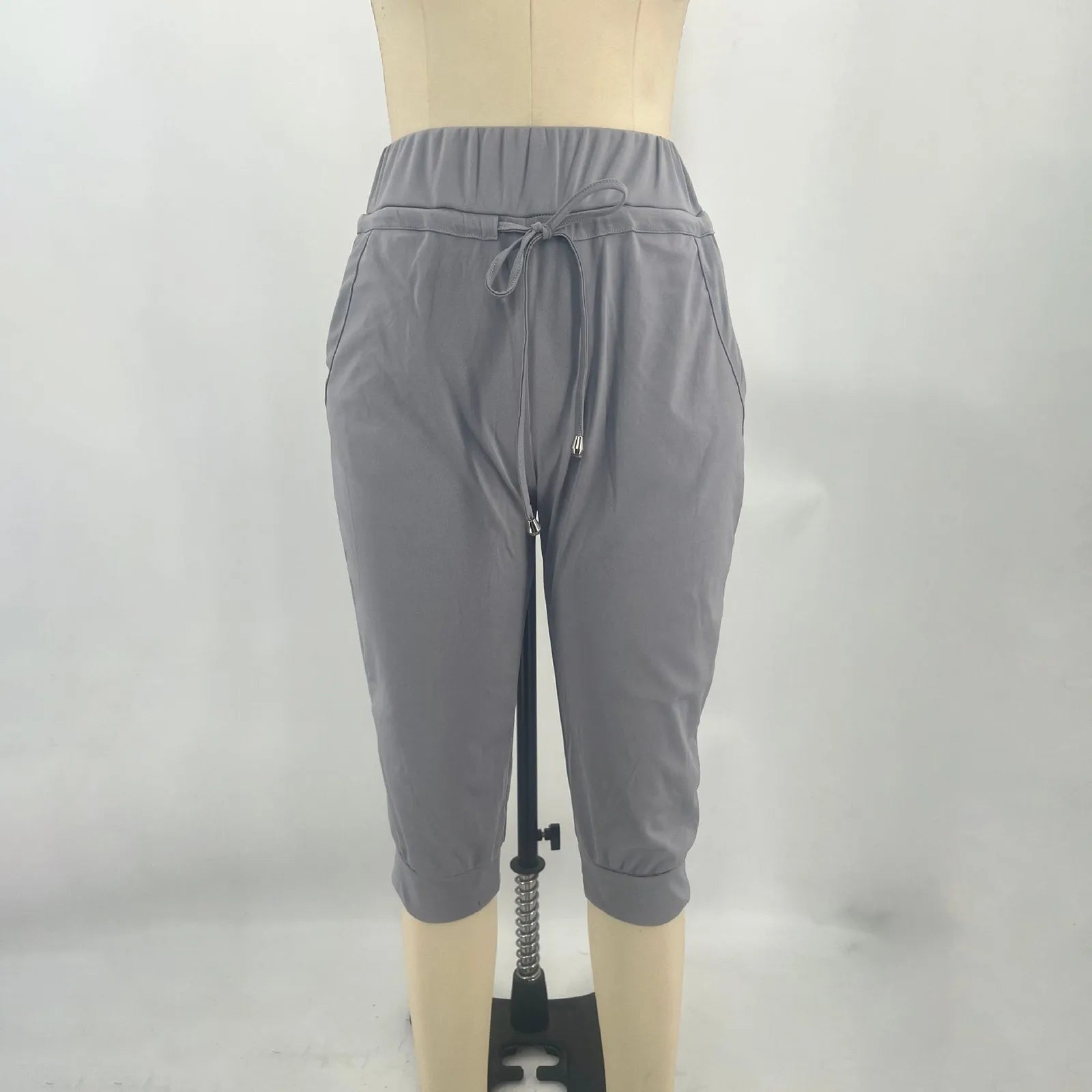 Classic Solid Color Jogging Pants Women Cotton Linen Capris Trousers Bandage Double Pocket Pants Summer Beach Vacation Wear