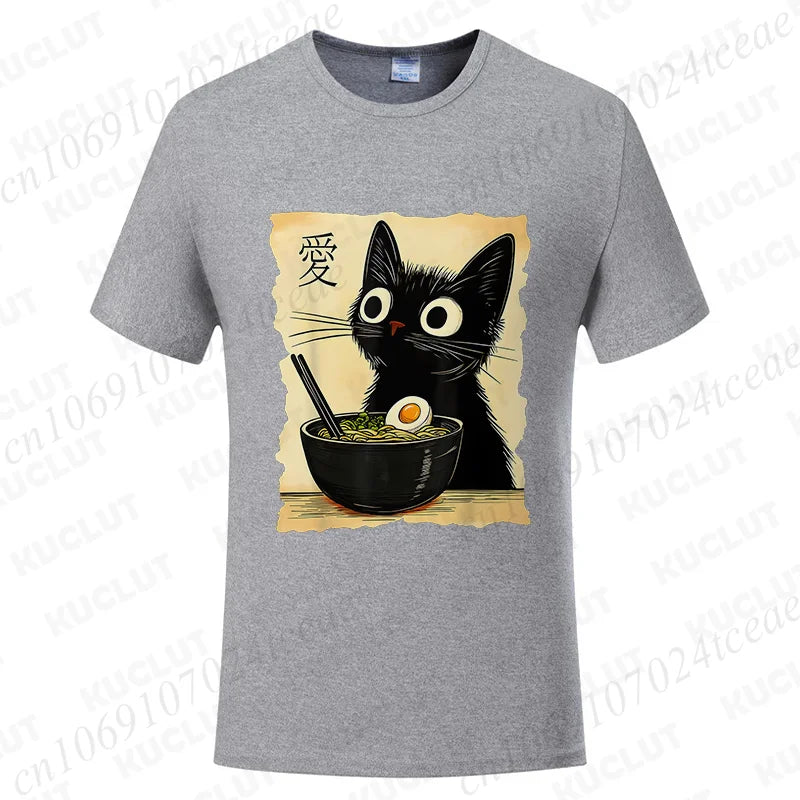 Funny Cat Ramen Graphic Tee Japanese Kawaii Anime Cat T-Shirt Fashion T-shirts Short Sleeve Clothes Trend Casual Unisex Tshirts X250102-1-5