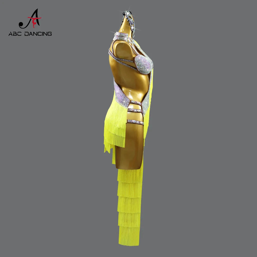 Womens Latin Dance Dress Midi Stage Clothes Elegant Prom Line Tassel Costume Girl Sport Suit Samba Party Practice Wear Customize Badiee Stylez