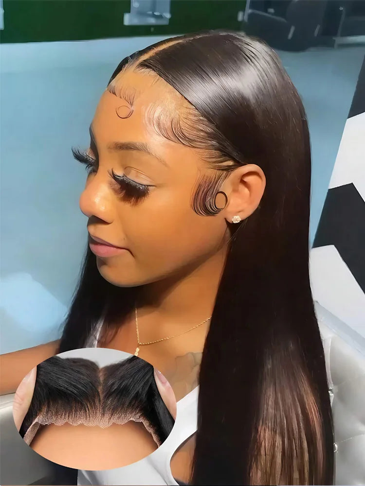 360 Full Lace Front Invisi-Drawstring Wigs Human Hair Bone Straight 13X4 HD Lace Front Wigs Pre Plucked 30 Inch Glueless 5X5 Wig Badiee Stylez