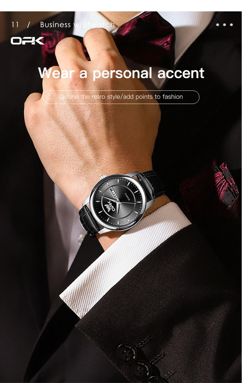 OPK Brand Women's Watch Fashion Double Calendar Quartz Waterproof Night Light 6002