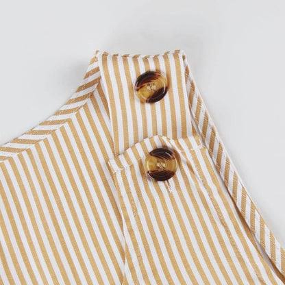 Summer Fashion Stripped Patchwork Commuting U-Neck Sleeveless Pockets Back Button Casual Straight Slimming Mini Dress For Women Badiee Stylez