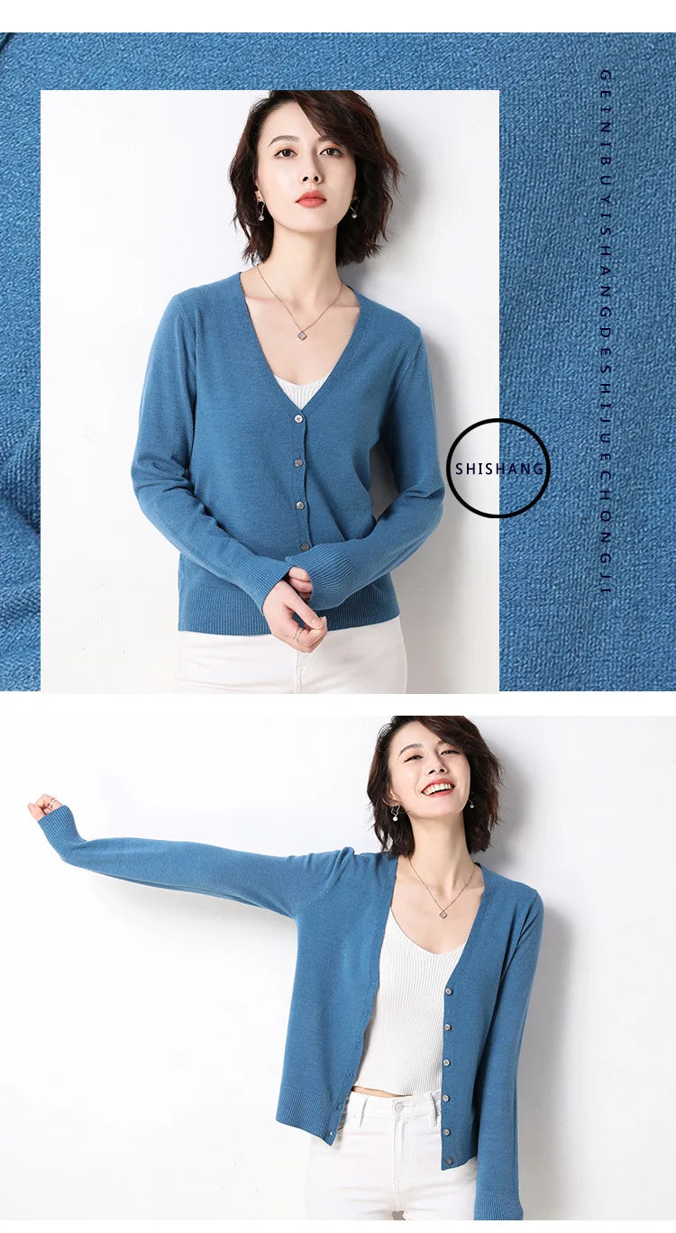 Women Cardigans 2025 Single Breasted Solid Knitted Shirt Spring Autumn Cardigan Korean Fashion V-neck Sweaters Knit Outerwear