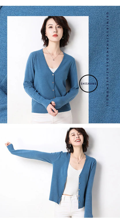 Women Cardigans 2025 Single Breasted Solid Knitted Shirt Spring Autumn Cardigan Korean Fashion V-neck Sweaters Knit Outerwear