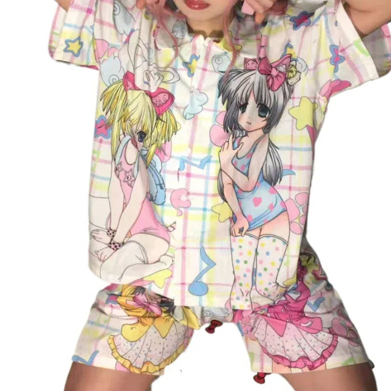 Pajamas Clothes Set Two Piece Set Women's Clothing Homewear Spring Summer Japanese Cartoon Comfort Casual Fashion Breathable Fit Badiee Stylez