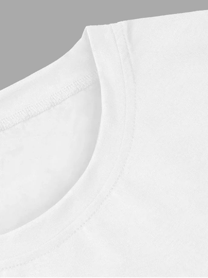 Plus Size Women's Casual Short-Sleeve Round Neck T-Shirt - White Geometric Ladybug & Daisy Print