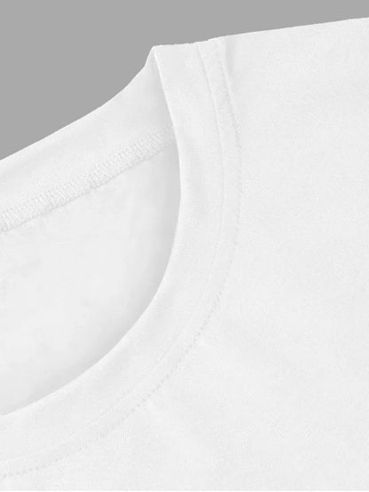 Plus - Size White Round Neck T - Shirt with Heart - Flower - themed Print: Sweet - patterned and Fashion - casual