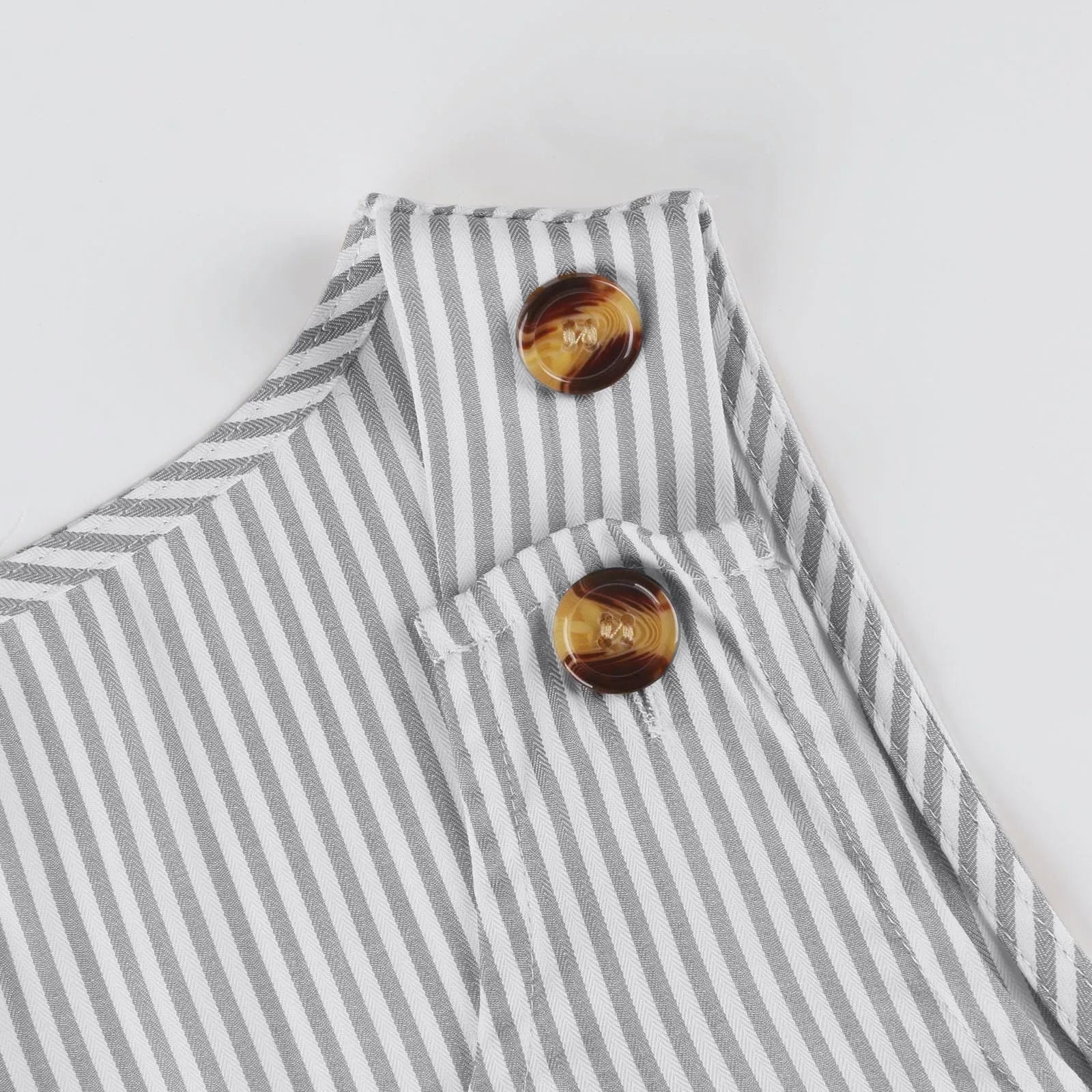 Summer Fashion Stripped Patchwork Commuting U-Neck Sleeveless Pockets Back Button Casual Straight Slimming Mini Dress For Women Badiee Stylez