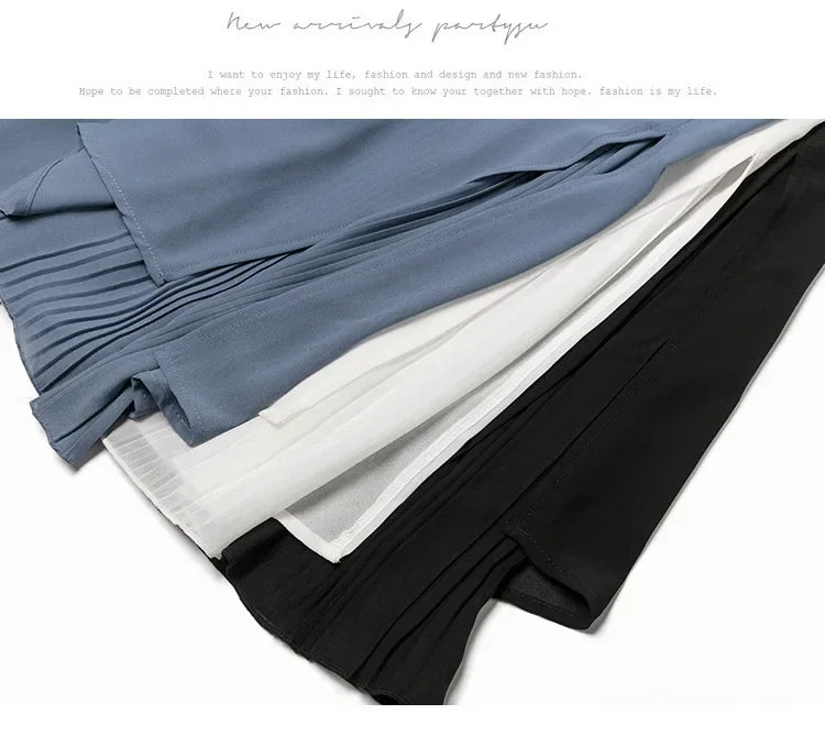 Women Pants Culottes Elastic Wide Leg Irregular Hem Double Layers Korean Trousers Summer Casual Loose Pleated Pants