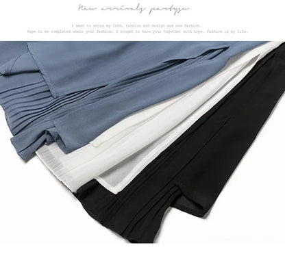 Women Pants Culottes Elastic Wide Leg Irregular Hem Double Layers Korean Trousers Summer Casual Loose Pleated Pants