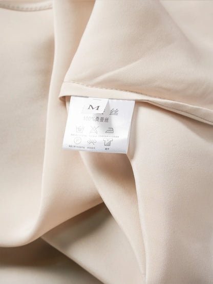 Small Heavyweight 21MM 100% Natural Mulberry Silk Plain Satin French V-neck Diagonal Cut Women's Sexy Solid Suspender Dress Badiee Stylez