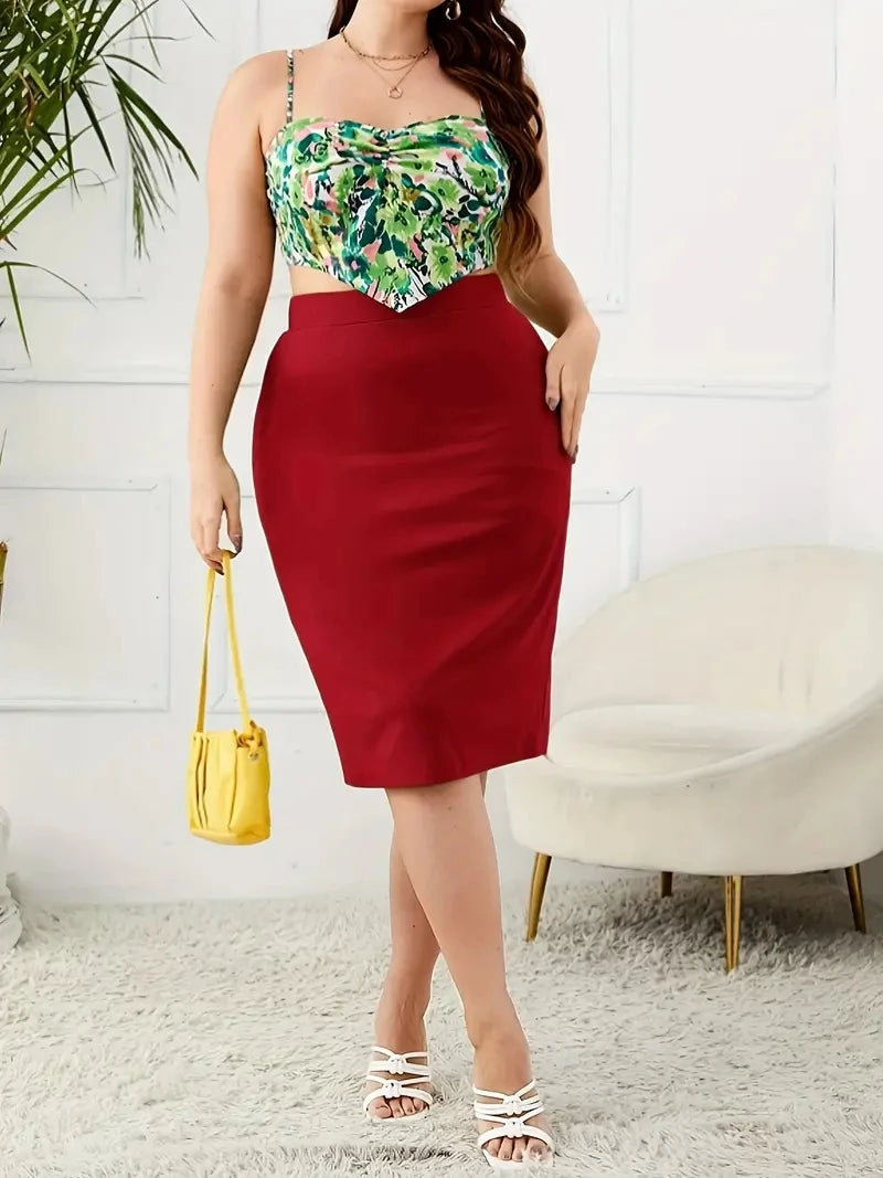 2025 Summer Plus Size Solid Slim Skirt Casual High Waist Slit Skirt Women's Plus Size Clothing