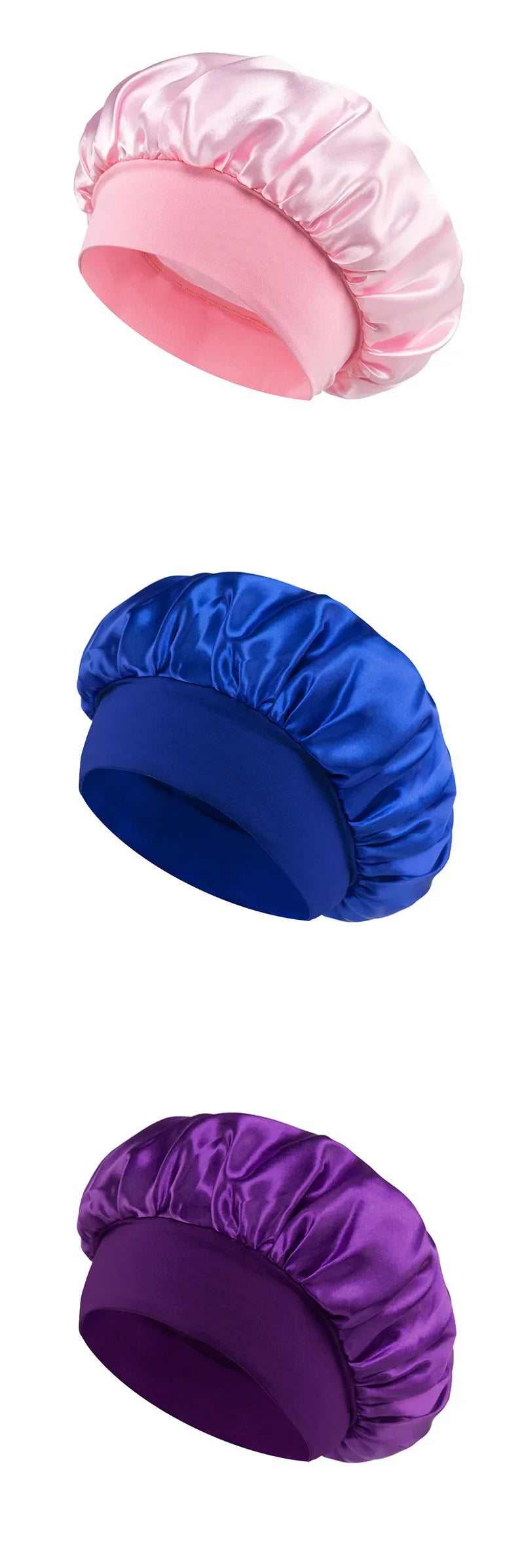 Women Satin Bonnet Hair Bonnet for Sleeping Hair Care Silk Bonnets Solid Wide-brimmed Sleeping Hat with Elastic Soft Band Badiee Stylez