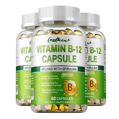 Vitamin B12 Capsules - Methylcobalamin Supplement for Mind, Energy, Brain, Mood, Heart Support 60 Capsule-3bottles