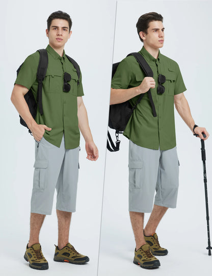 TACVASEN UV Block Fishing Shirts Mens Lightweight Quick Dry Short Sleeve Shirt Breathable Outdoor Hiking Shirt Fishing Shirts