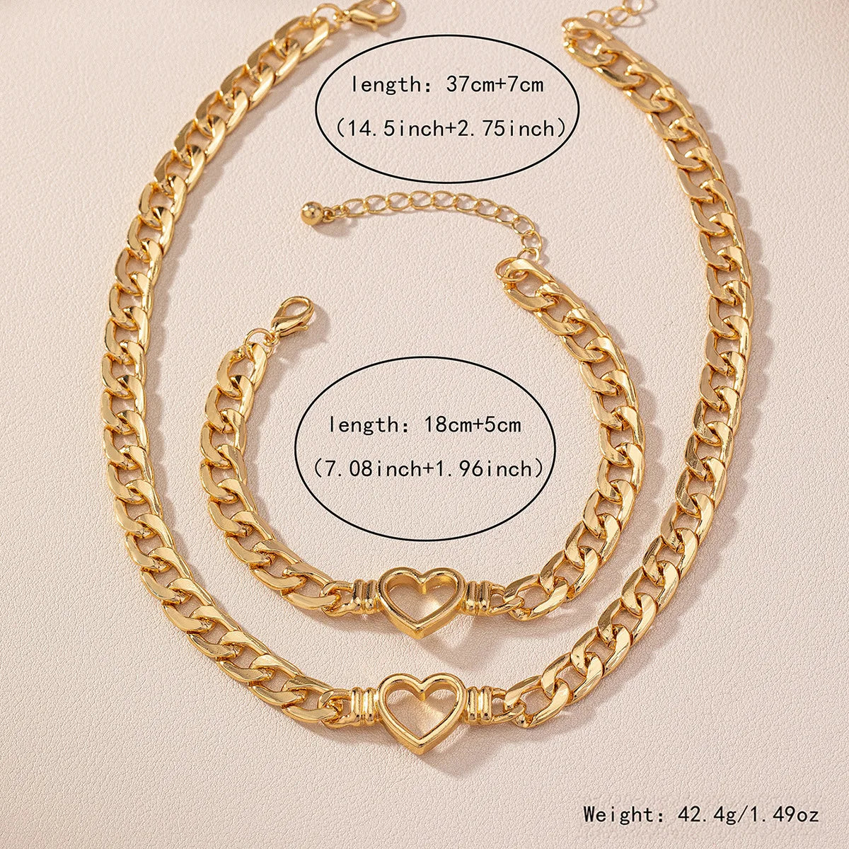 Minimalist Heart Shape Hollow Collarbone Chain Bracelet Set For Women Holiday Party Gift Fashion Jewelry CS009