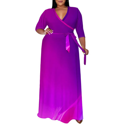 Women's party dress v neck maxi dress for summer XL-6XL White-13 CHINA