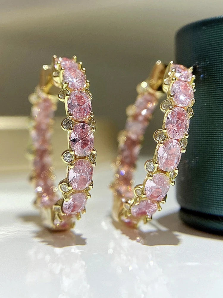 Huitan Luxury Trendy Pink/Green/Blue/Yellow CZ Hoop Earrings for Women Silver Color/Gold Color Hot Trendy Girls Jewelry Dropship E3277
