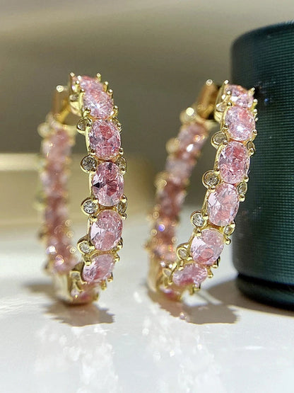 Huitan Luxury Trendy Pink/Green/Blue/Yellow CZ Hoop Earrings for Women Silver Color/Gold Color Hot Trendy Girls Jewelry Dropship E3277