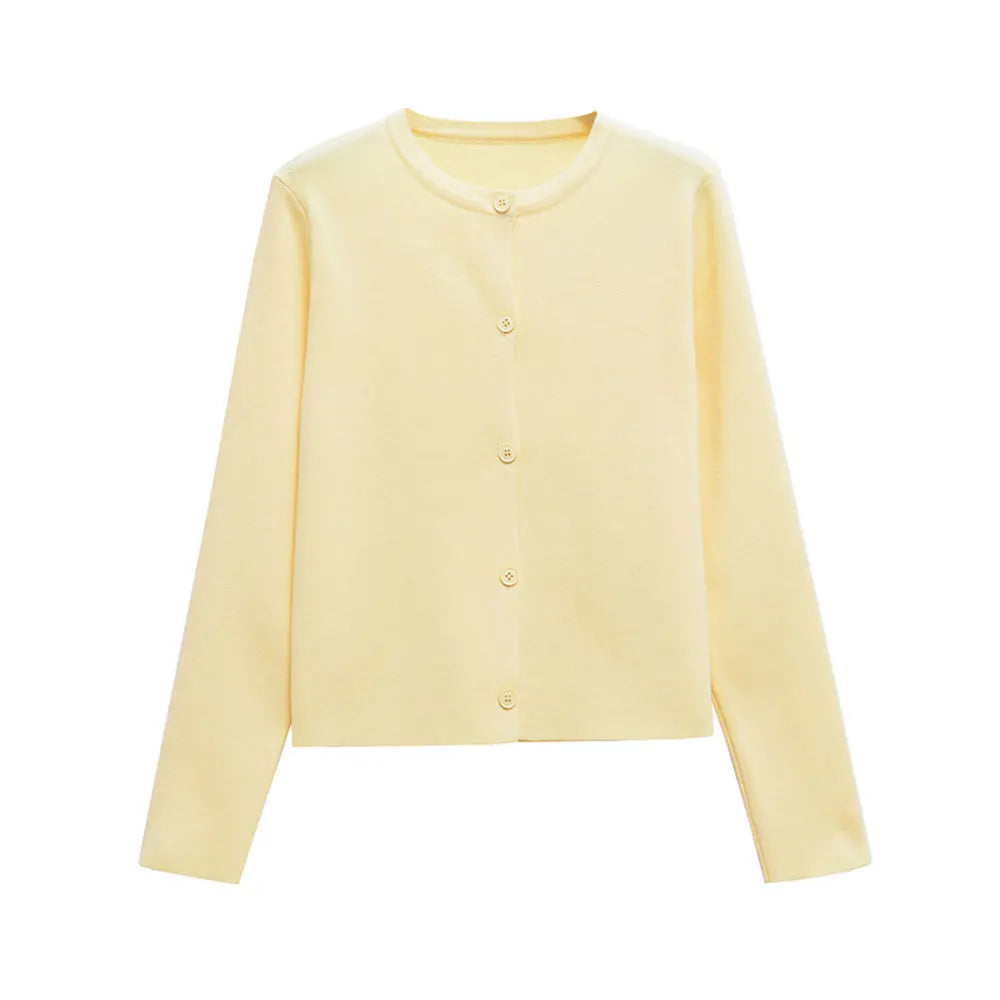 TRZA Women's Knit Cardigan Sweater O-Neck Long Sleeve Chic Outerwear Fashion Front Button Female Top as picture