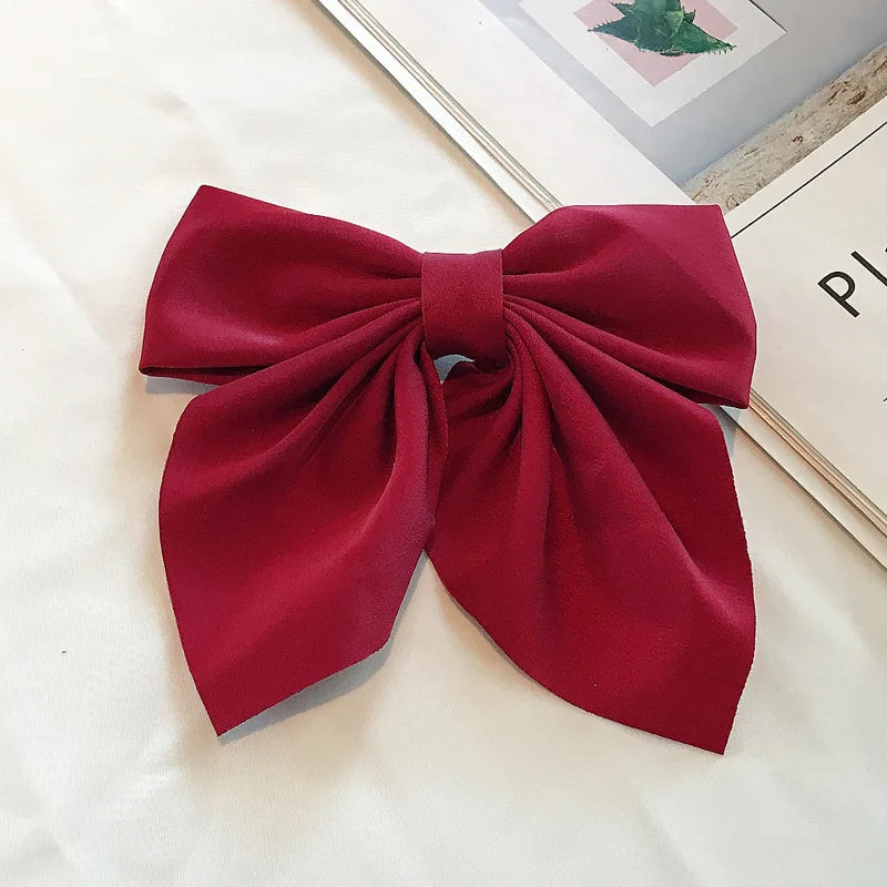 Solid Color Satin Bowknot Hair Clips For Girls Sweet Bow Women Hairpins Butterfly Barrettes Duckbill Clip Kids Hair Accessories 1-Red