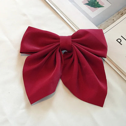 Solid Color Satin Bowknot Hair Clips For Girls Sweet Bow Women Hairpins Butterfly Barrettes Duckbill Clip Kids Hair Accessories 1-Red