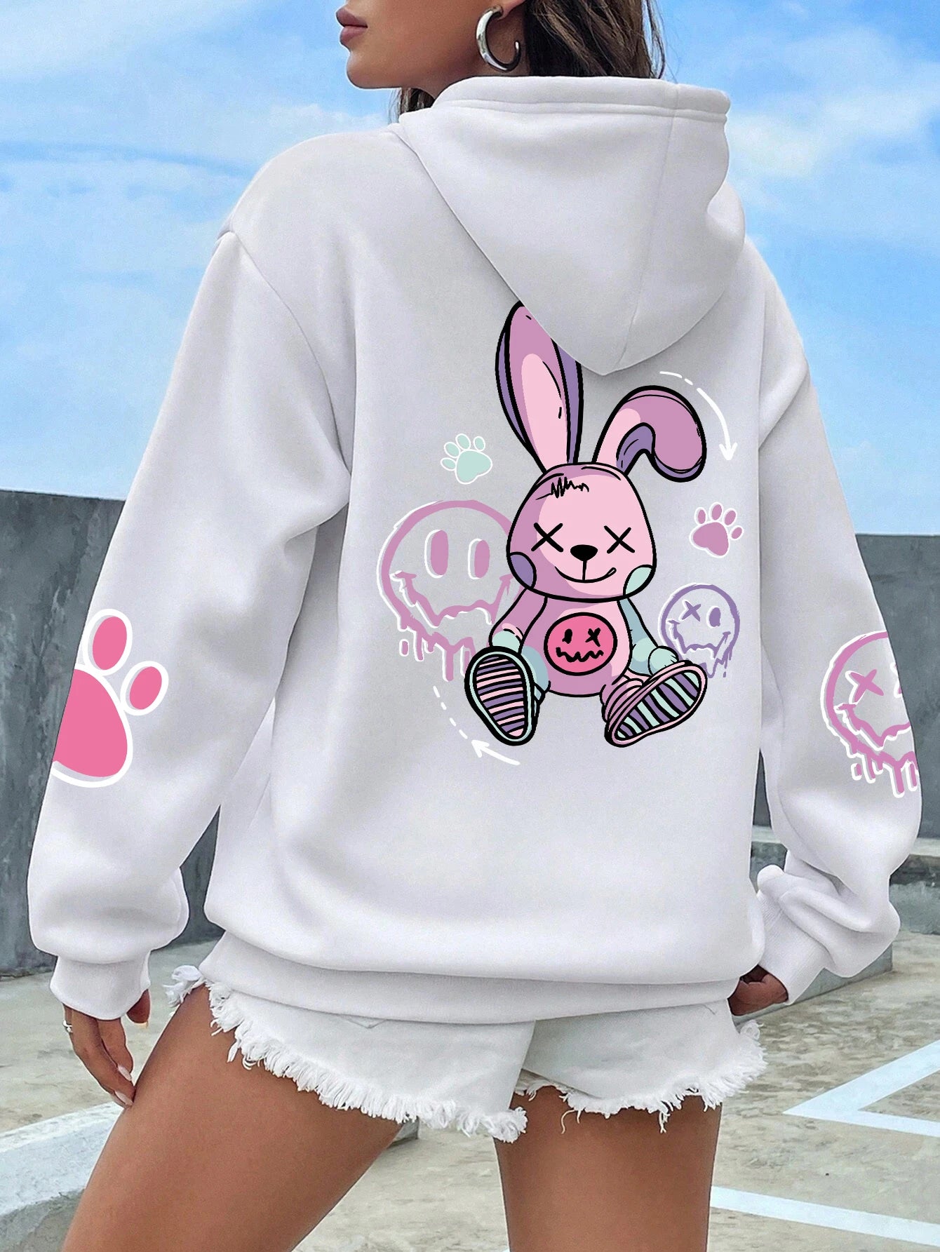 Hip Hop Street Casual Printed Female Hoodies Fashion Hoodie Oversize Loose New Sweatshirts Autumn Warm Fleece Clothing White