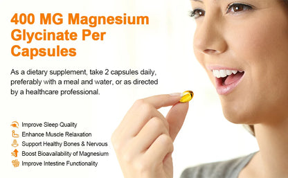 Magnesium Glycinate Supplement 400mg Magnesium with Vitamin D3 & B6 Supports Bone, Memory, Calm, Mood & improve Sleep, 120pcs
