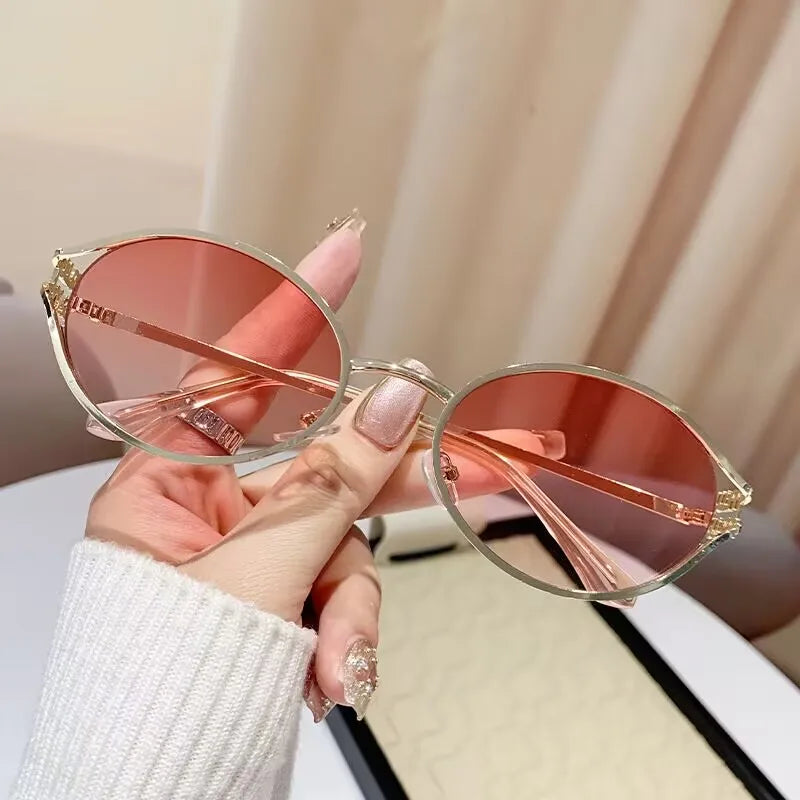 Retro Oval Metal Small Frame Sunglasses Men And Women Hollow Design Brand Sunglasses High-End Luxury Versatile Sunglasses UV400 Gold Pink CHINA other