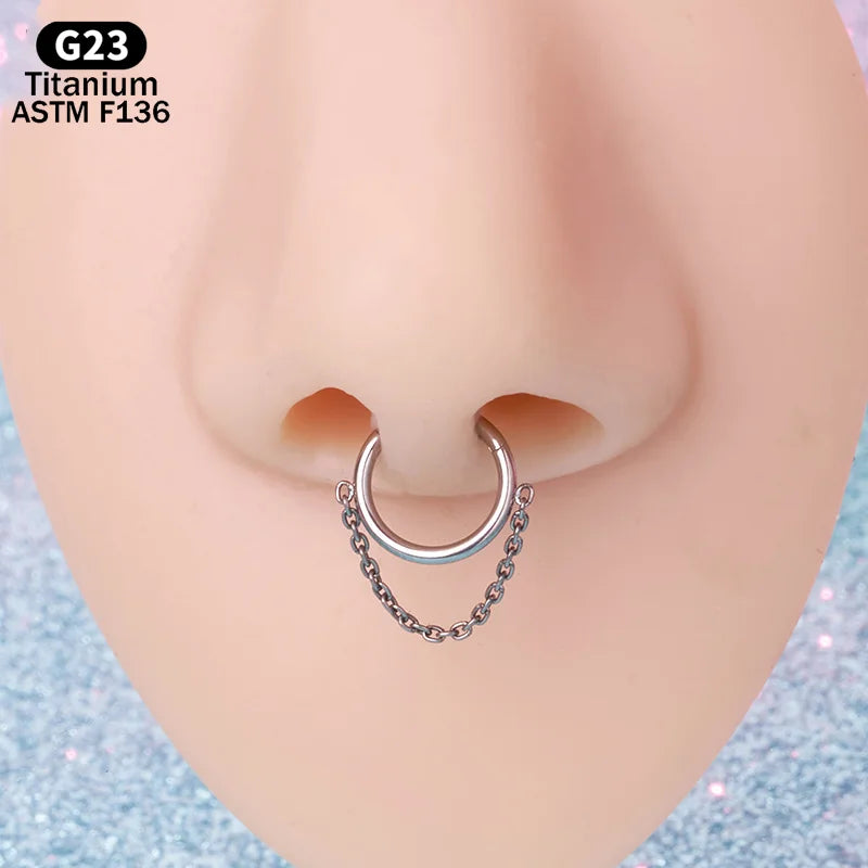 G23 Titanium Piercing Hoop Earring Dangling Chain Segment Ring Septum Clicker Ear Cartilage Helix Tragus Lobe Nose Body Jewelry