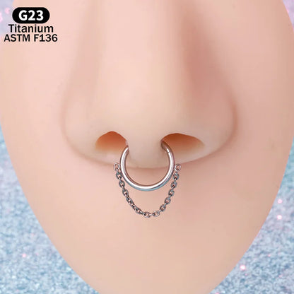 G23 Titanium Piercing Hoop Earring Dangling Chain Segment Ring Septum Clicker Ear Cartilage Helix Tragus Lobe Nose Body Jewelry