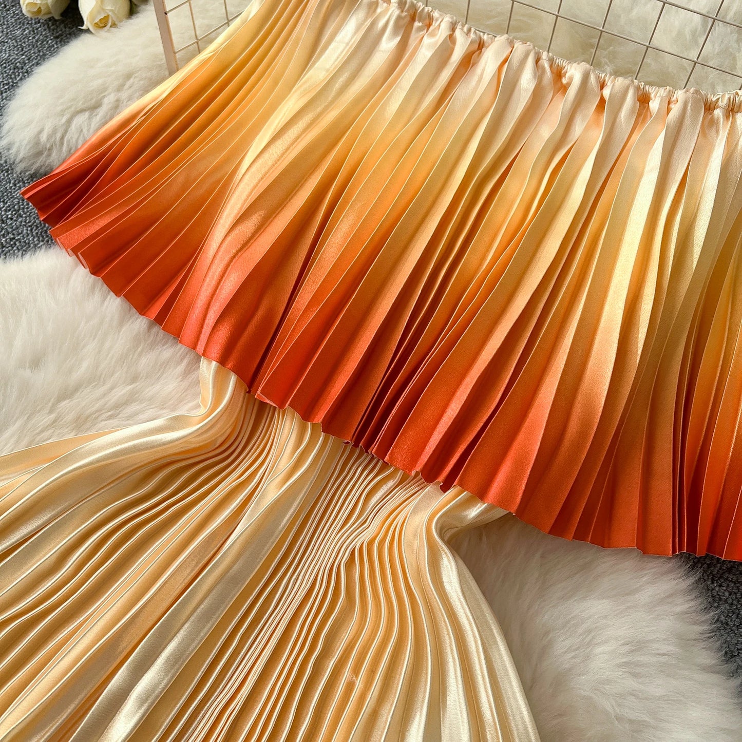 SINGREINY 2025 Gradient Party Long Dress Female Off Shoulder Elastic Waist A Line Sundress Vacation Luxury Pleated Maxi Dresses