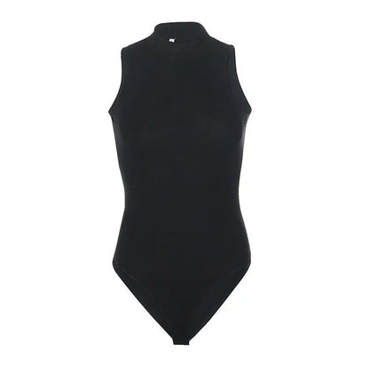 Harajuku Solid Jumpsuit Women Sleeveless Bodycon Sexy Black Body Tops Fashion Streetwear Vintage Y2k Gothic Bodysuits Clothing Black