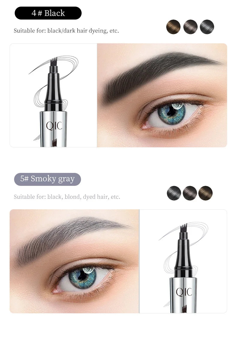 Four-Jaw Ultra-Fine Liquid Eyebrow Pencil 3D Waterproof Tip Tattoo Cosmetic Long Lasting Natural Dark Brown Liquid Eye Brow Pen