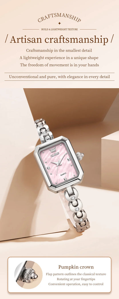 OLEVS 3665 Woman Watches Original Elegant Fashion Square Quartz Watch Chain Bracelet Ladies Watch Bracelet Gifts New Reloj Mujer