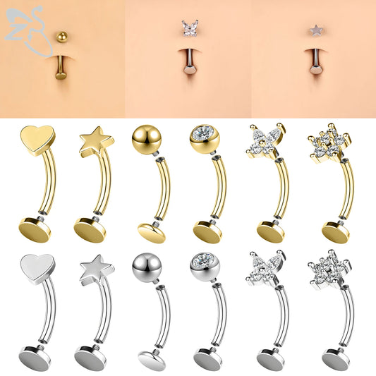 ZS 1 Piece Internal Thread Stainless Steel Belly Button Ring Floating Navel Piercings 14G Curved Umbilical Ring Jewelry 6MM-14MM Badiee Stylez