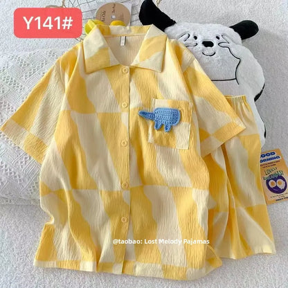 Cute Pink Cloud Cotton Spwear Bear Print Home Clothes Long Sve ort Sve Women's Comfortable Home Suit Summer Thin