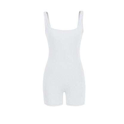 Women's Solid Color Camisole Square Neck Stretchy One-Piece Jumpsuit Sports Tank Top with Tight Pants And Belly Control