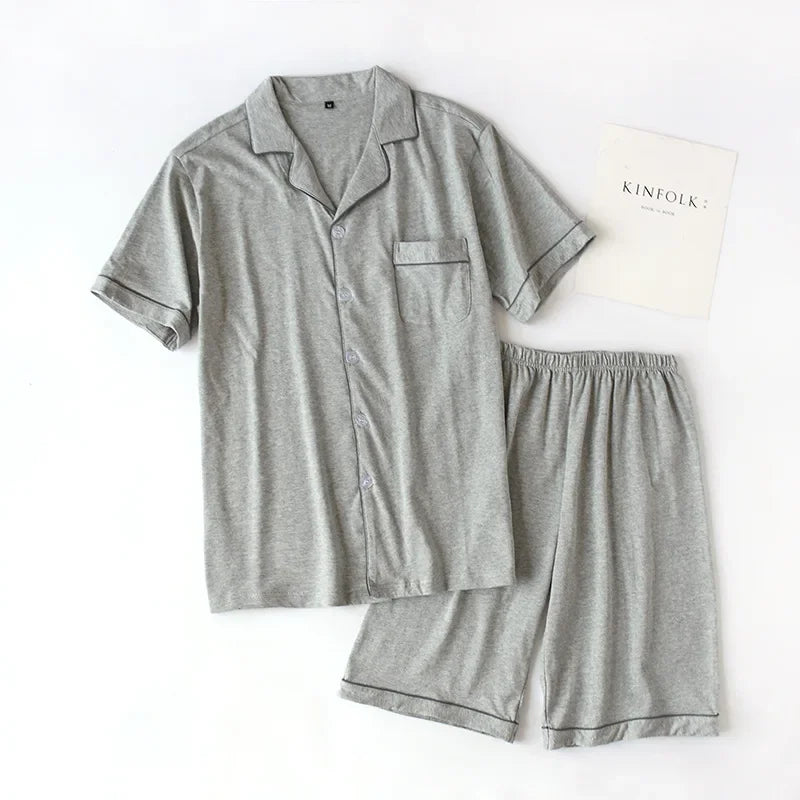 Summer 2025 new cotton couple pajamas suit female short-sleeved shorts men's pajamas thin home service suit pyjamas women pink Male grey