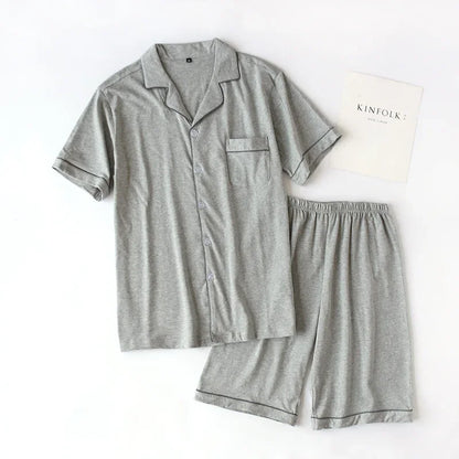 Summer 2025 new cotton couple pajamas suit female short-sleeved shorts men's pajamas thin home service suit pyjamas women pink Male grey