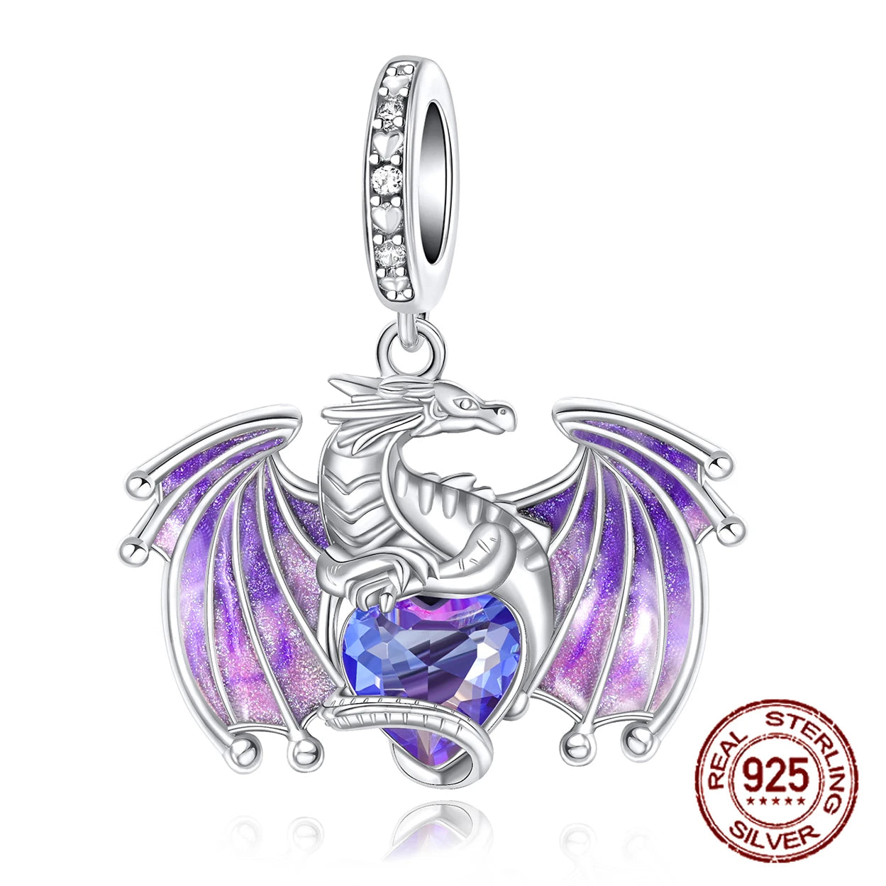 925 Sterling Silver Purple Dragon Flying Dragon Pendant Charm Fit Original Charms Bracelets Women DIY Jewelry Gift Default Title