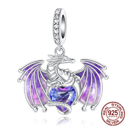 925 Sterling Silver Purple Dragon Flying Dragon Pendant Charm Fit Original Charms Bracelets Women DIY Jewelry Gift Default Title