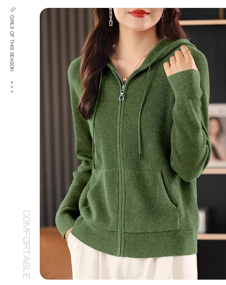Women Cardigans Autumn Winter Turn-down Collar Zip Front Cardigan Thick Loose Sweater Basic Warm Knit Casual Korean Outerwear