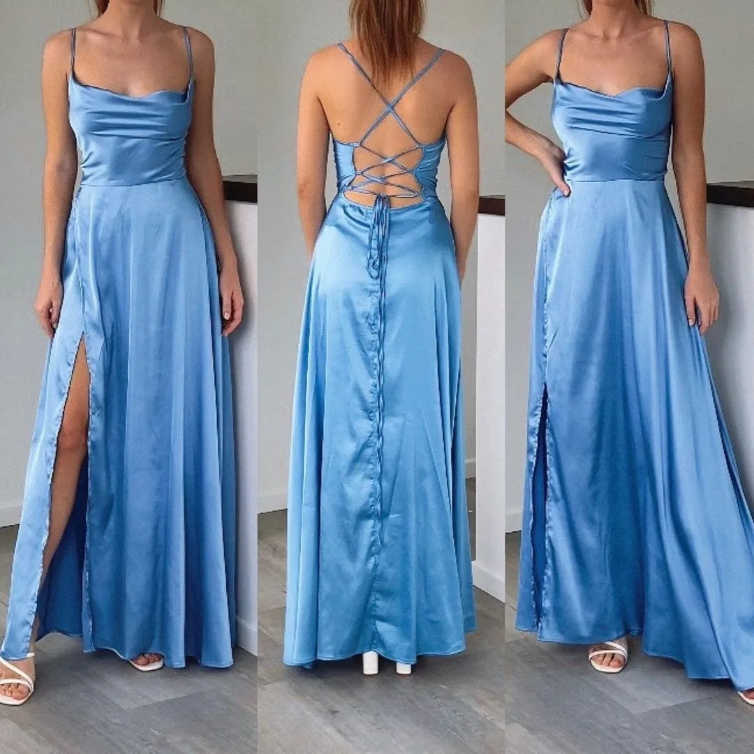 Backless Slimming Long Evening Dress Women Sexy V Neck Sleeveless Gown With Waist Tie For Formal Party Wedding Guest Maxi Dress
