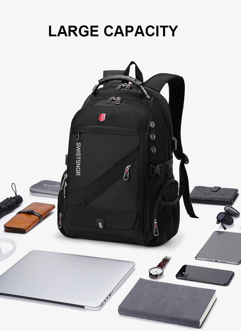Waterproof 15.6/17.3 Inch Laptop Backpack Men USB Charging Swiss Backpack Travel Women Rucksack Male Vintage School Bag Mochila